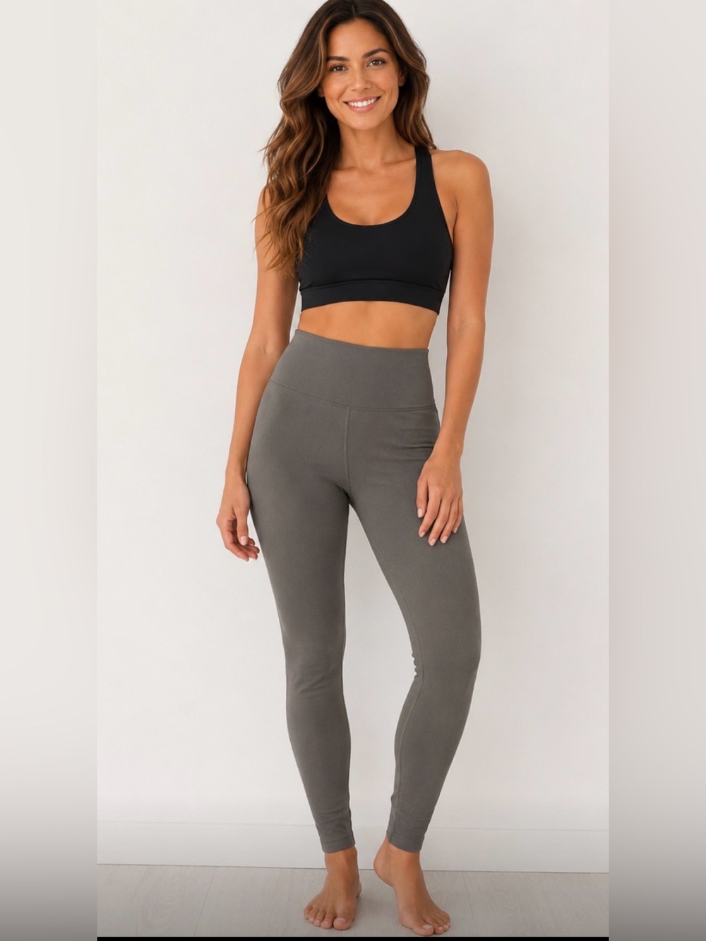 Naked Wardrobe High-Waist ribbed Leggings in Charcoal Gray